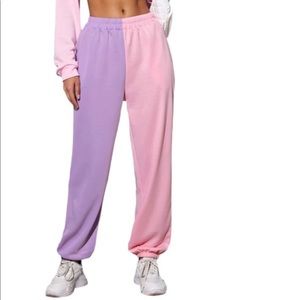 shein pink and purple color block sweatpants